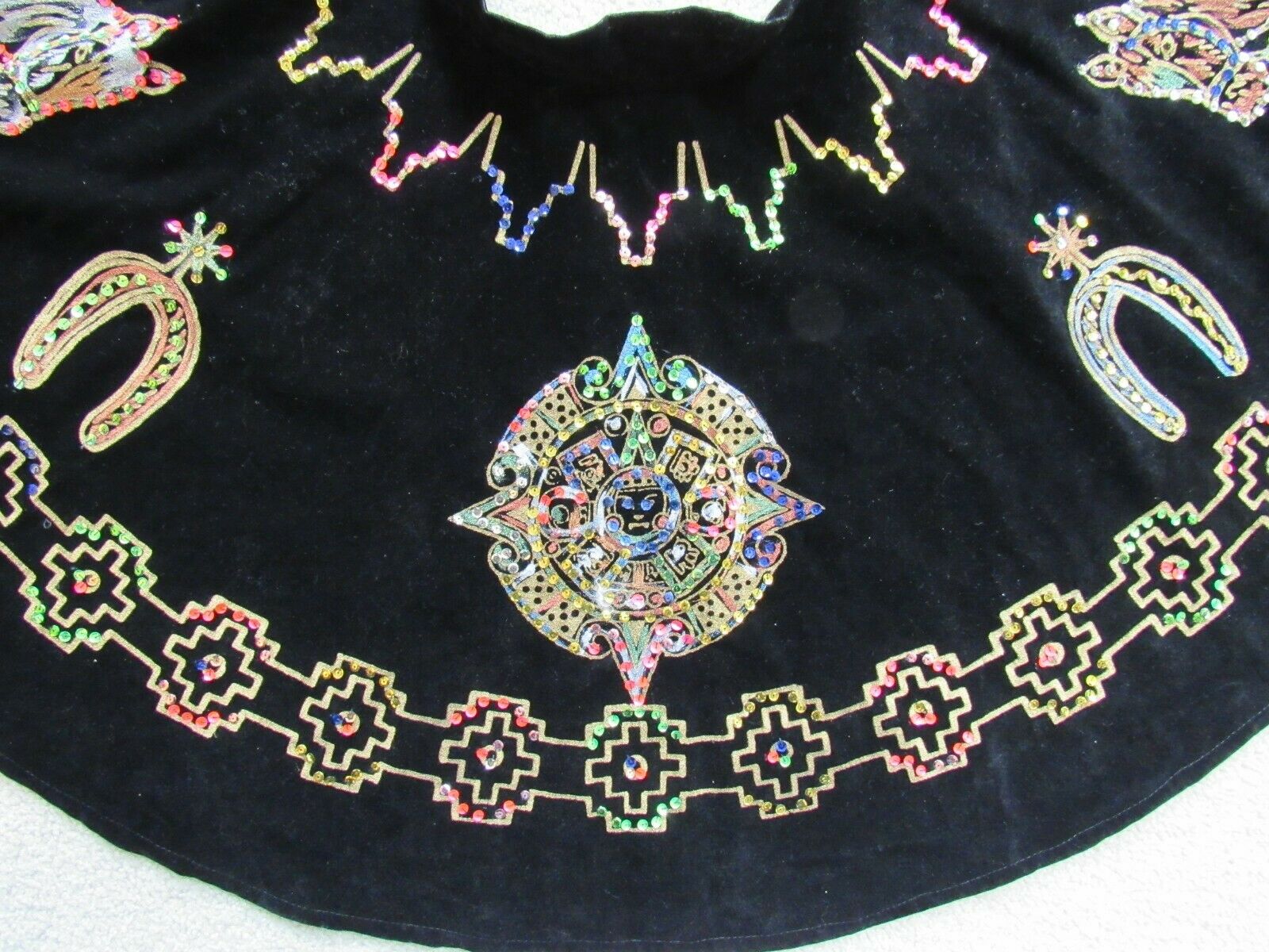 Vintage 1950s Mexican Velvet circle skirt Sequin Hand-painted Eagle Cacti Horses - Fresh Stock Dated December 2025