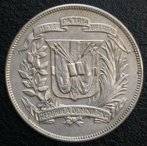 1939 Dominican Republic Silver 1 Peso Silver Crown KM-22 - Fresh Stock Dated February 2026