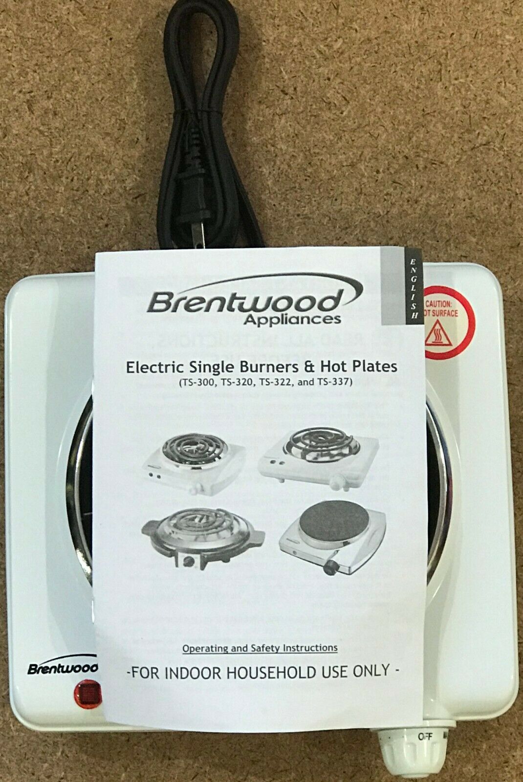 Brentwood Appliances TS-320 Electric Single Burner, 1000 Watts, White - Fresh Stock Dated December 2025