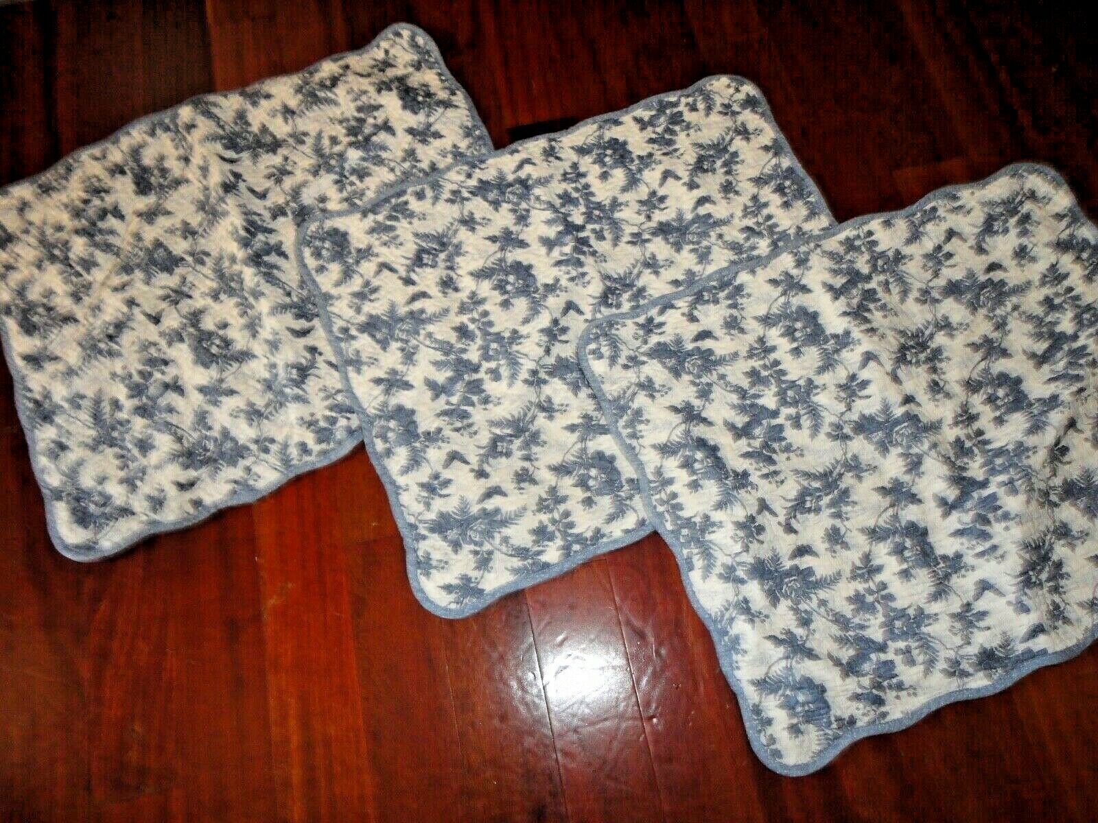 CROFT & BARROW BLUE WHITE TOILE FLORAL QUILTED (3) STANDARD PILLOW SHAMS 20X26 - Fresh Stock Dated December 2025
