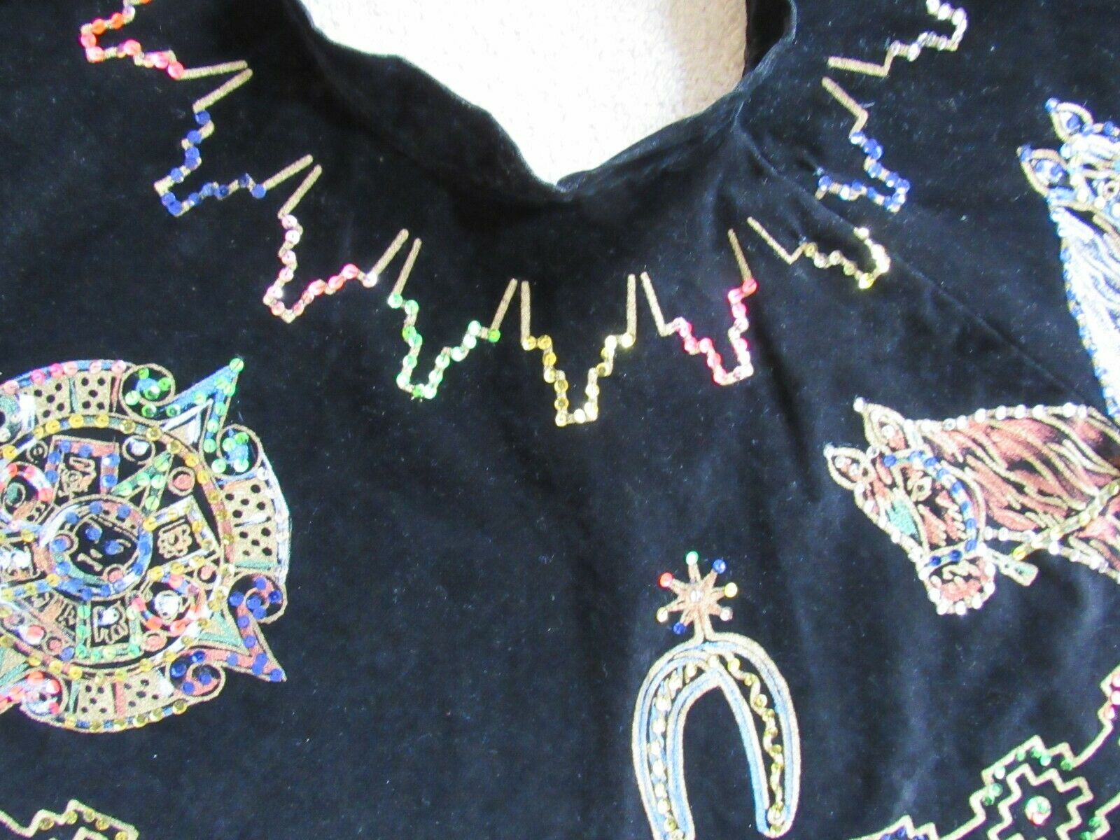 Vintage 1950s Mexican Velvet circle skirt Sequin Hand-painted Eagle Cacti Horses - Fresh Stock Dated December 2025