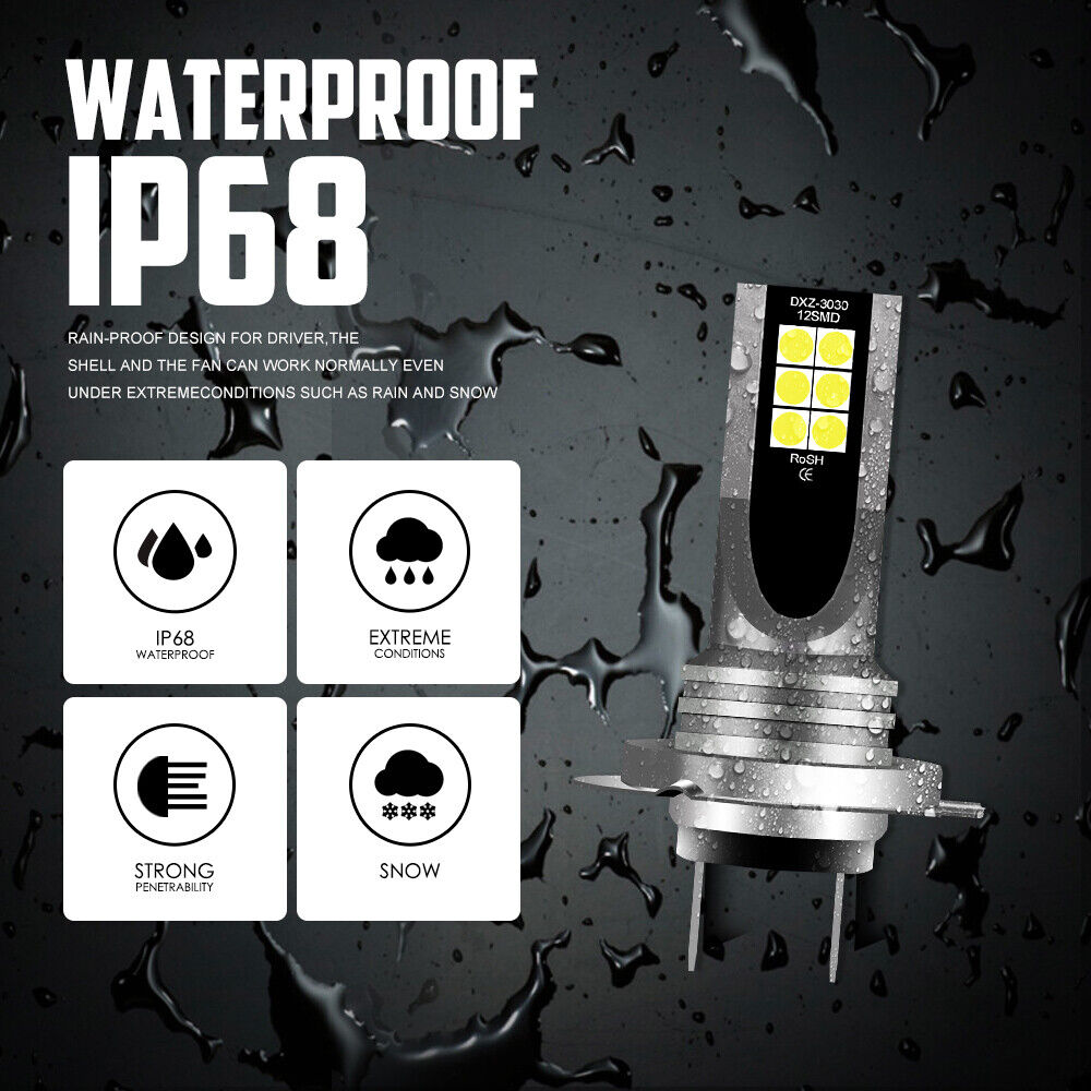 2x H7 Motorcycle LED Headlight Bulb Kit High/Low Beam 100W 10000LM 6000K White - Fresh Stock Dated February 2026