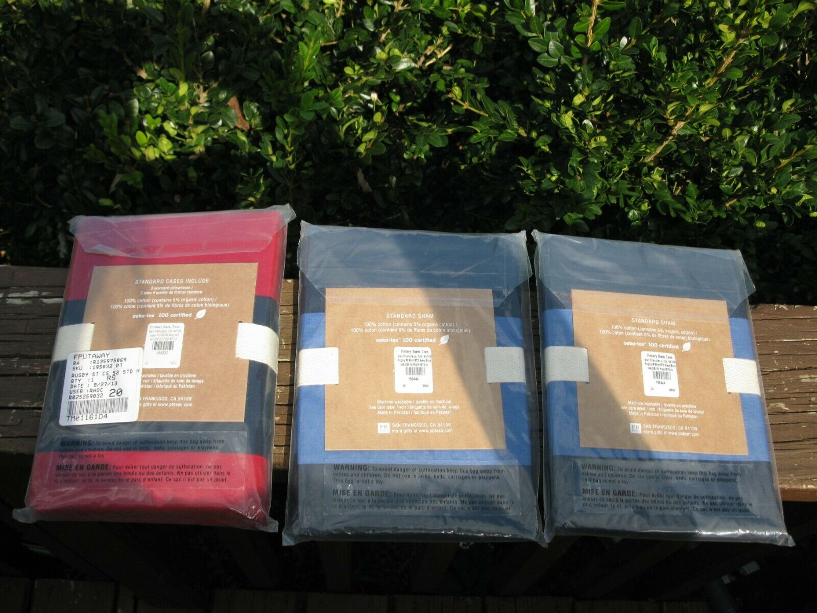 NOS Pottery Barn Teen Rugby Stripe Cases Navy Maroon & 2- Stripe Shams NWT - Fresh Stock Dated February 2026