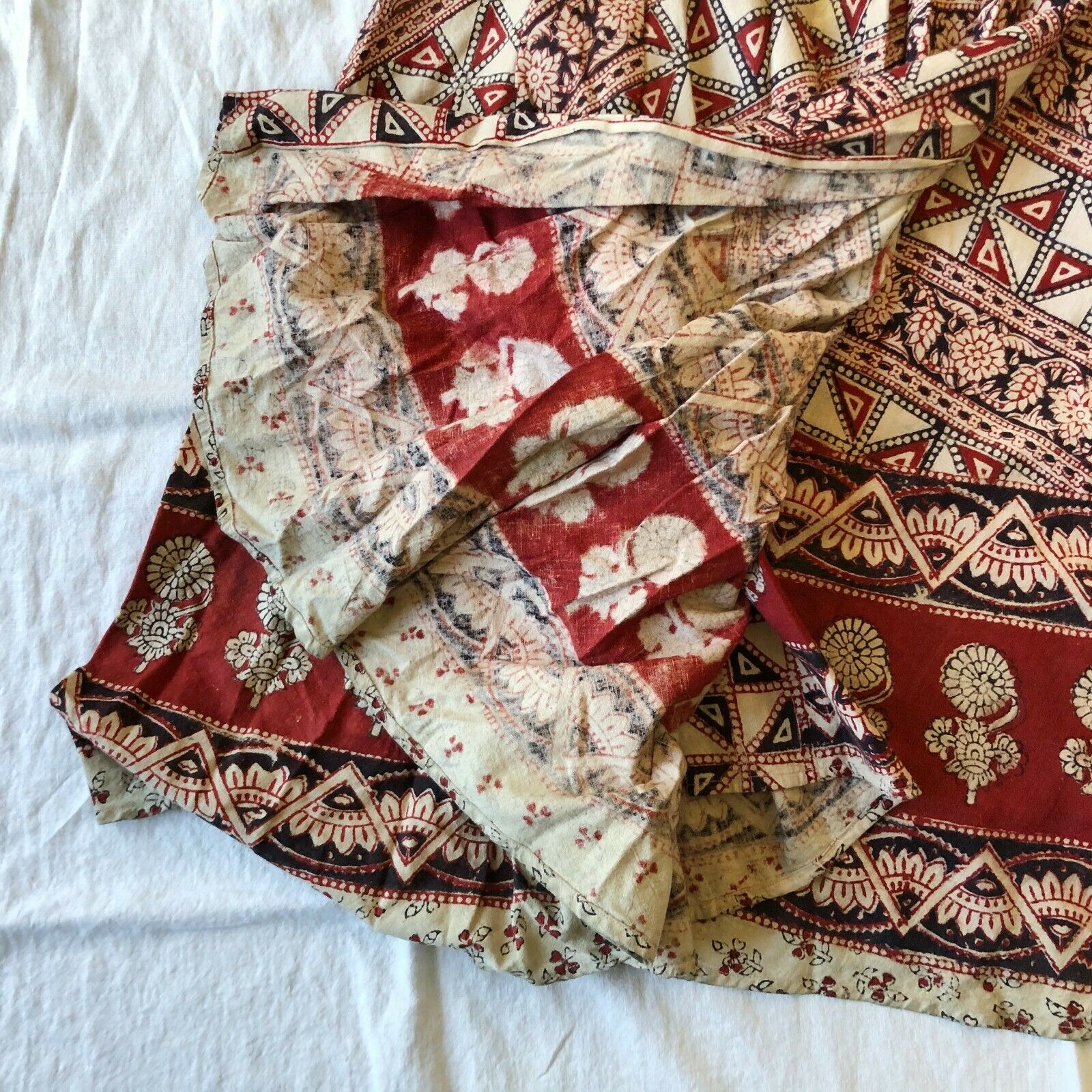 vtg 60s 70s india cotton wrap maxi skirt block print gauze Indian - Fresh Stock Dated February 2026