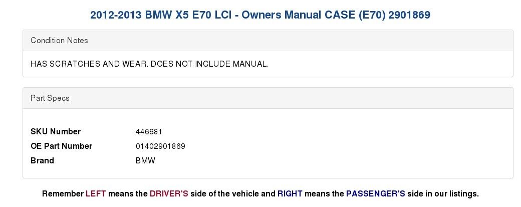 2012-2013 BMW X5 E70 LCI - Owners Manual CASE (E70) 2901869 - Fresh Stock Dated February 2026