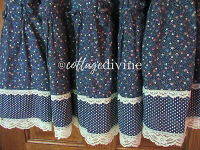 Navy Floral Dot Gunne Sax Gunnies Vtg 1970s Calico Velvet Ruffle Prairie Skirt - Fresh Stock Dated February 2026