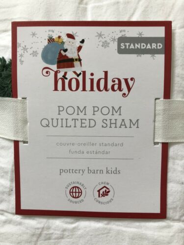 NEW 2 Pottery Barn Kids Holiday Pom Pom Quilted Standard PILLOW SHAM Quilt Duvet - Fresh Stock Dated December 2025