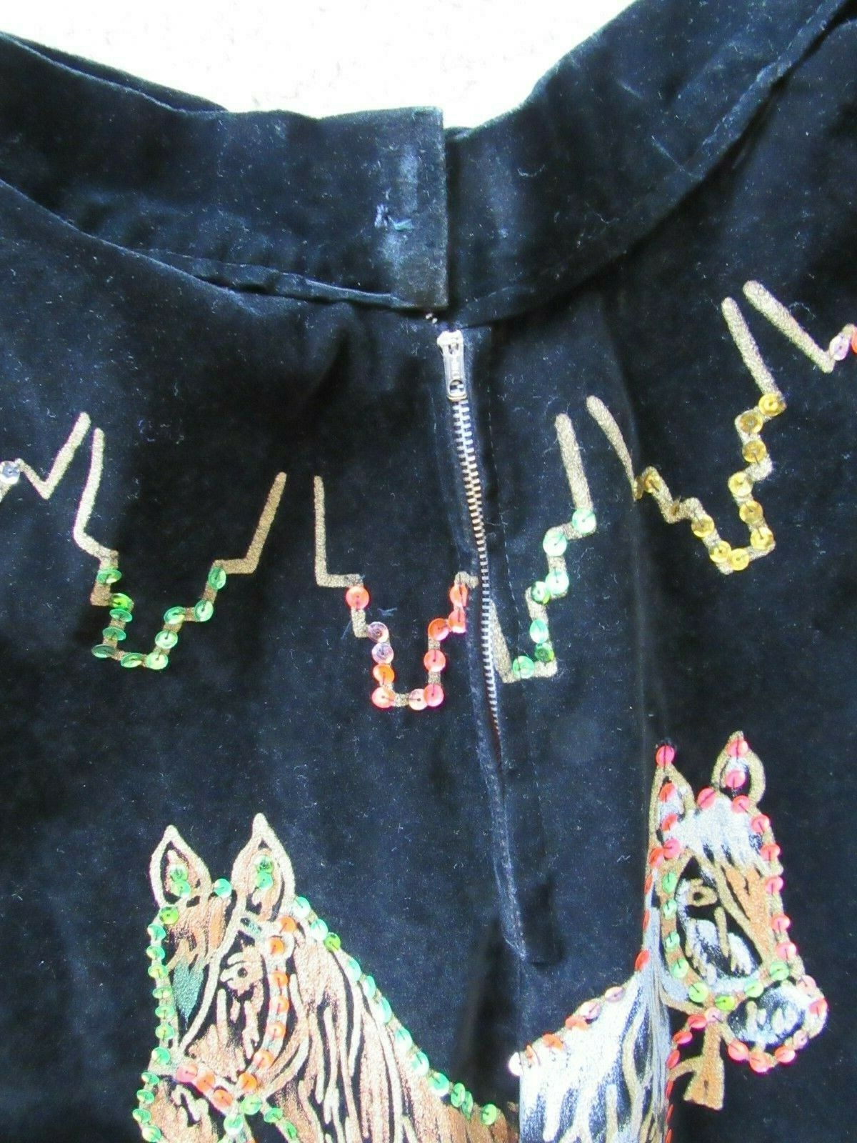 Vintage 1950s Mexican Velvet circle skirt Sequin Hand-painted Eagle Cacti Horses - Fresh Stock Dated December 2025