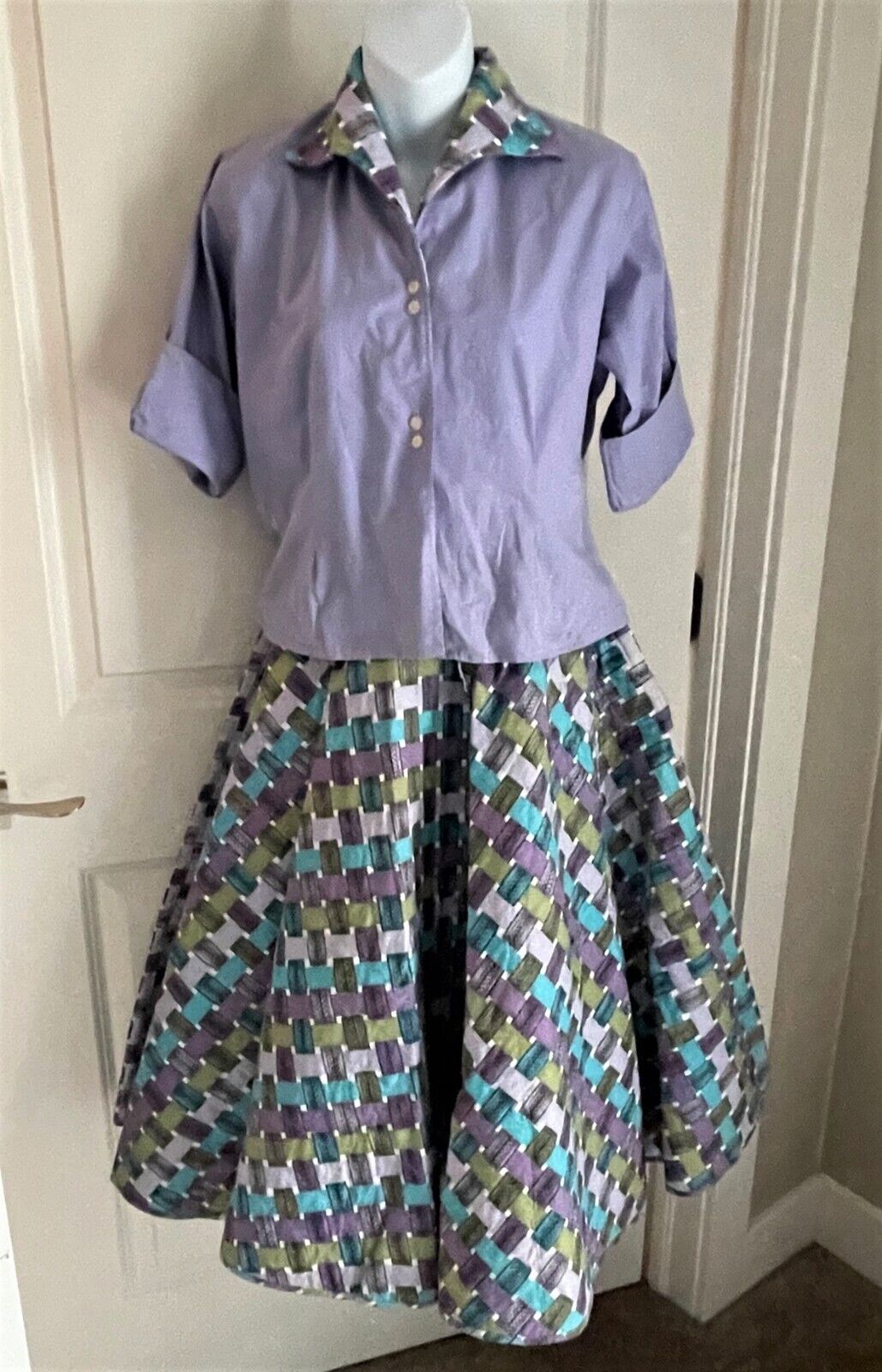 Vintage 1950s Full Circle Quilted Reversible Swing Skirt with Matching Blouse - Fresh Stock Dated March 2026