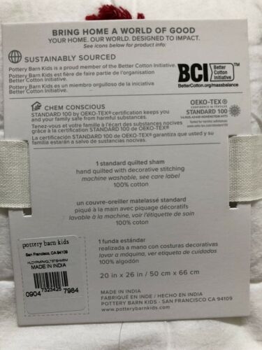 NEW 2 Pottery Barn Kids Holiday Pom Pom Quilted Standard PILLOW SHAM Quilt Duvet - Fresh Stock Dated December 2025