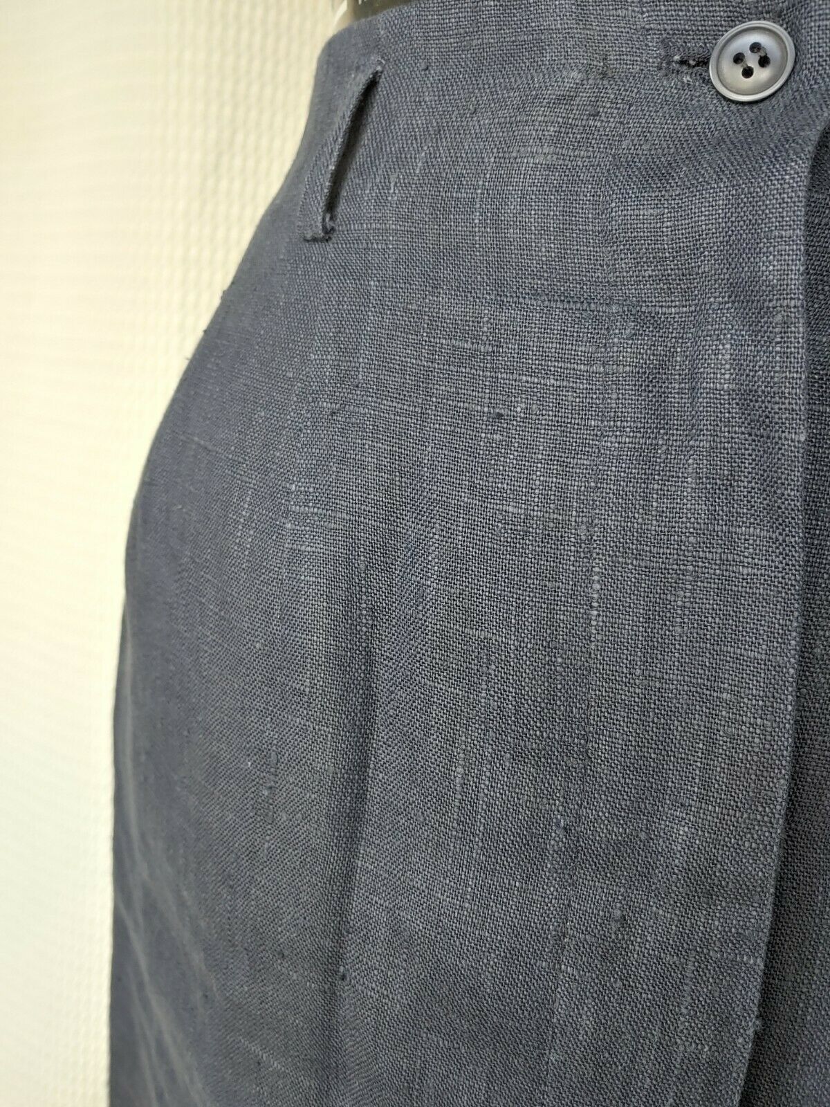 Vintage Navy Blue Linen Concealed Button Down Skirt - Fresh Stock Dated March 2026