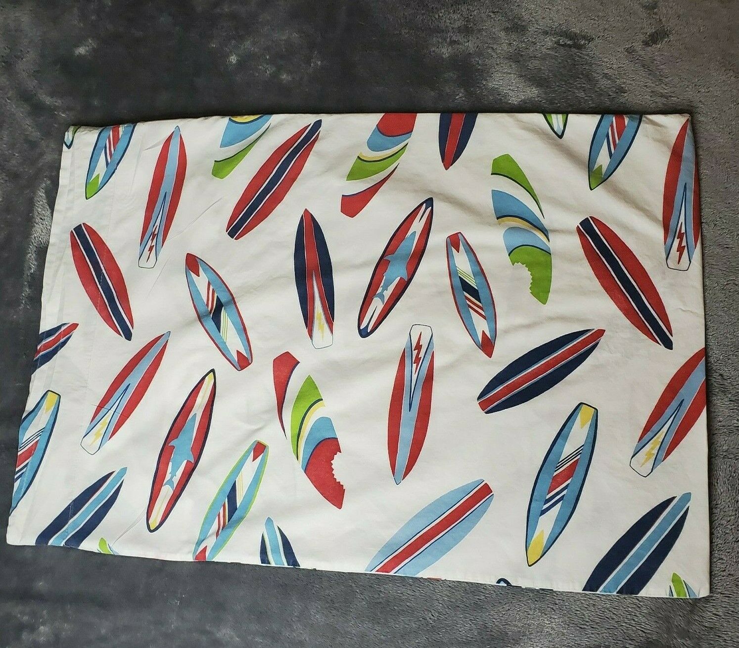 Pottery Barn Kids SURFBOARD Standard Pillow Case Beach Surfer Wave Shark Bite - Fresh Stock Dated December 2025