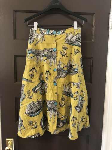 Vintage 50s Yellow Map Sailor Ocean Circle Skirt - Fresh Stock Dated March 2026