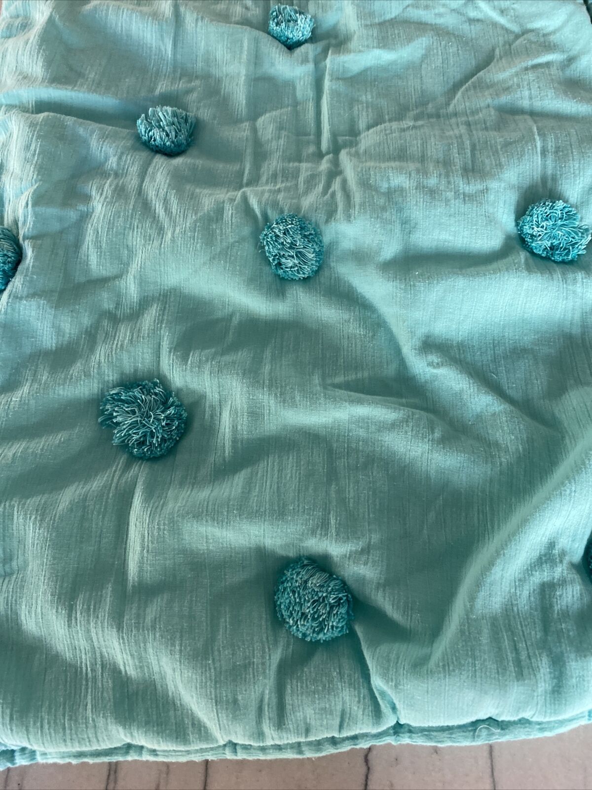 2 Pottery Barn Teen Aqua Standard Pillow Sham Crinkle Puff Pompom Pom Pom  26x20 - Fresh Stock Dated February 2026