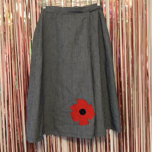 Vintage 1980s Fashioned by Lisa Trainor stripe Poppies novelty a-line wrap skirt - Fresh Stock Dated March 2026