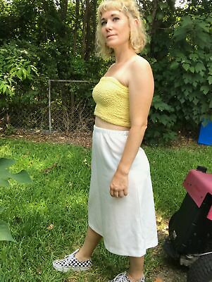Vintage 70s 80s | White Elastic High Waisted Midi Summer Pencil Skirt | S - M - Fresh Stock Dated February 2026