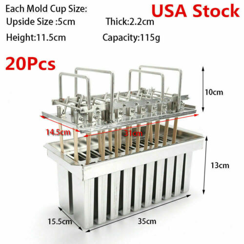 20PCS Stainless Steel Frozen Popsicle Molds Ice Cream Pop Maker Freezer Tray - Fresh Stock Dated December 2025