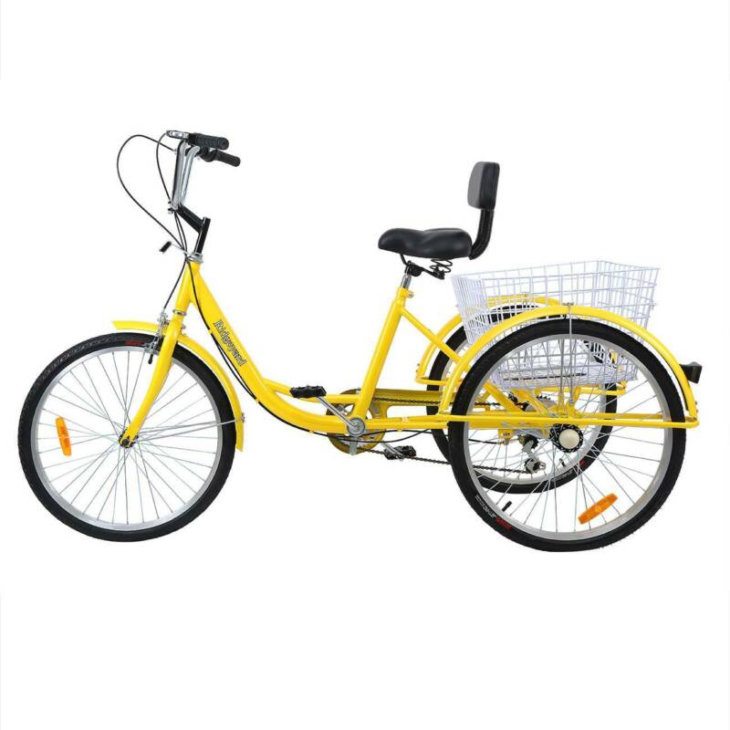 24 inch Adult Tricycle 7 Speed 3-Wheel Adult Bicycle Trike w/Basket for Shopping - Fresh Stock Dated February 2026