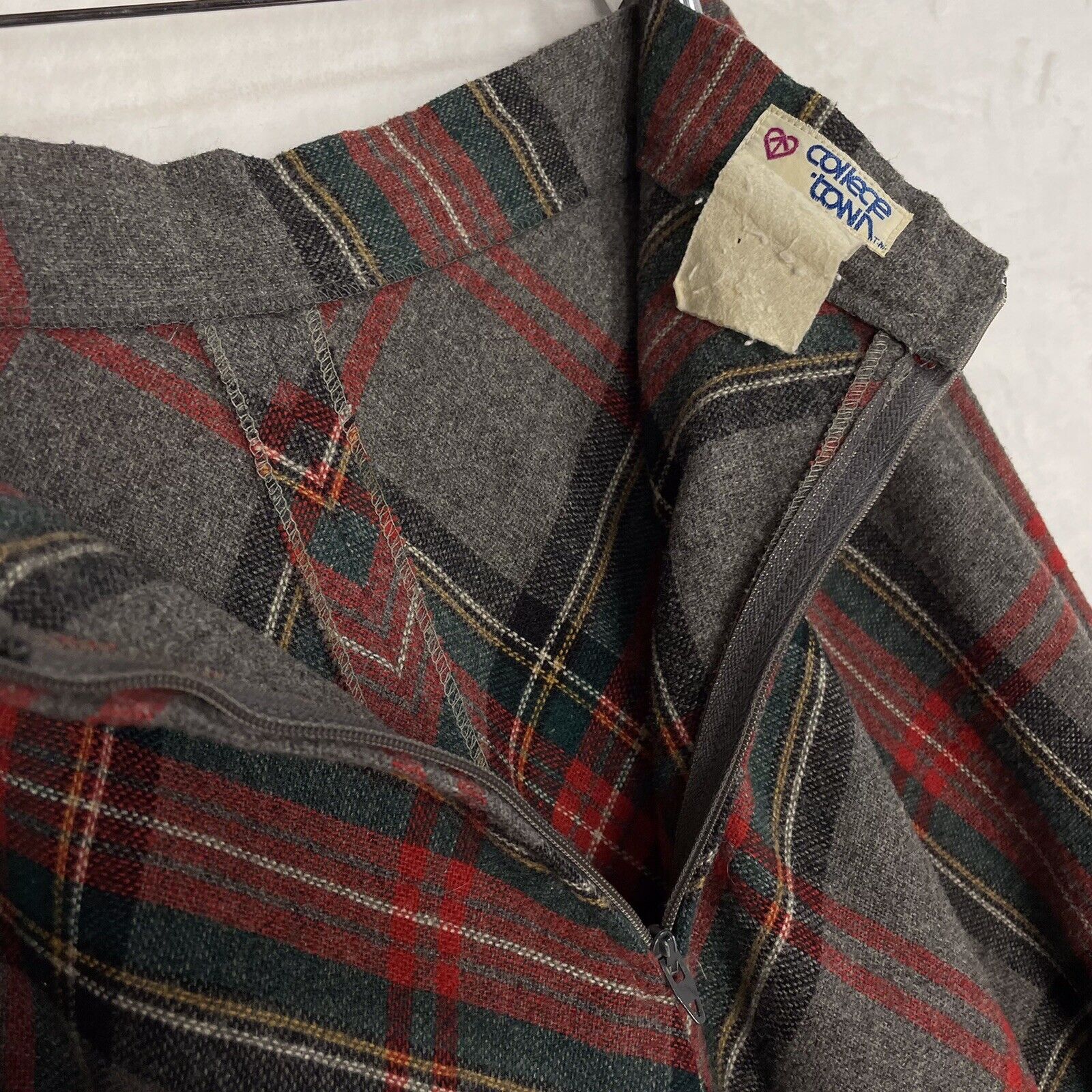 Vintage College Town Gray Red Plaid Wool Blend A Line Swing Flare Shirt S 26” - Fresh Stock Dated March 2026