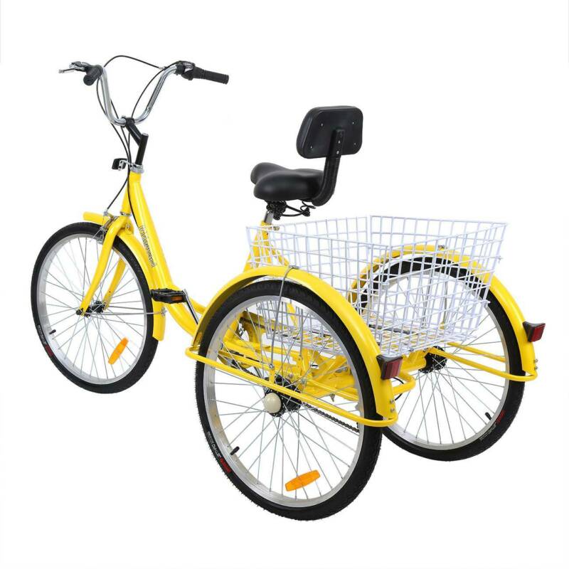 24 inch Adult Tricycle 7 Speed 3-Wheel Adult Bicycle Trike w/Basket for Shopping - Fresh Stock Dated February 2026