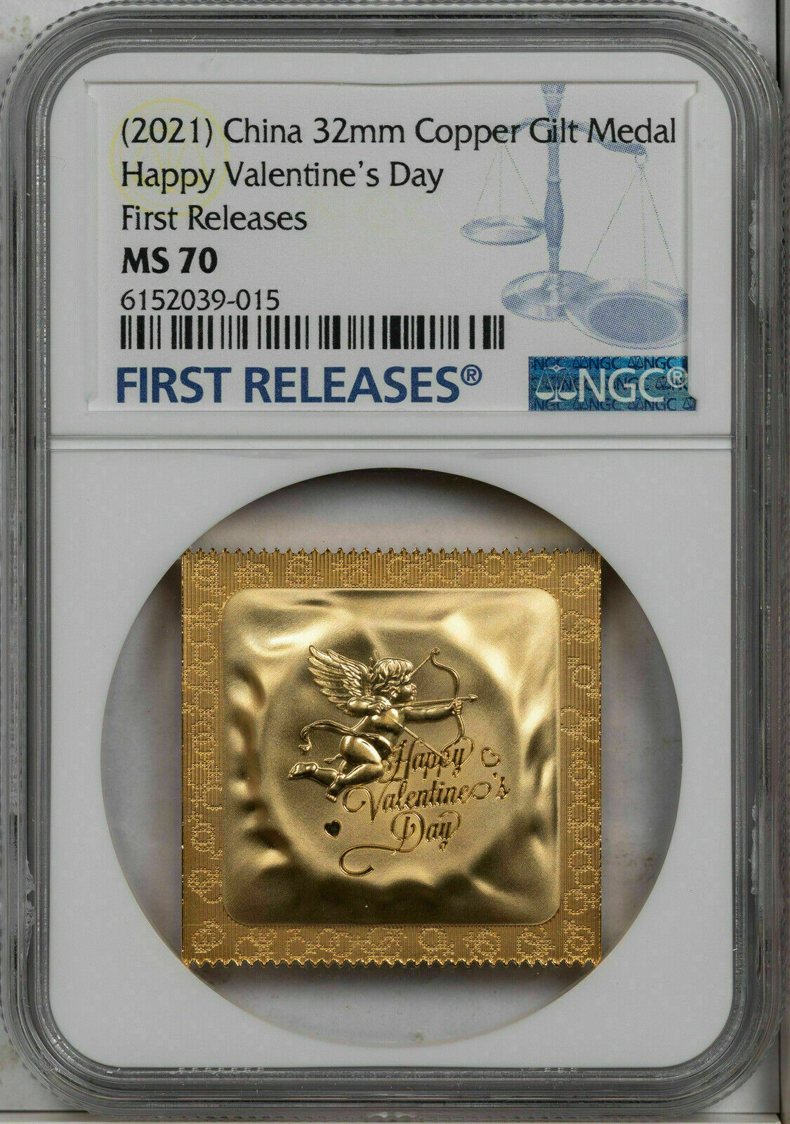 2021 CHINA 32mm COPPER GILT VALENTINES DAY NGC MS 70 FINEST KNOWN WORLD WIDE - Fresh Stock Dated February 2026