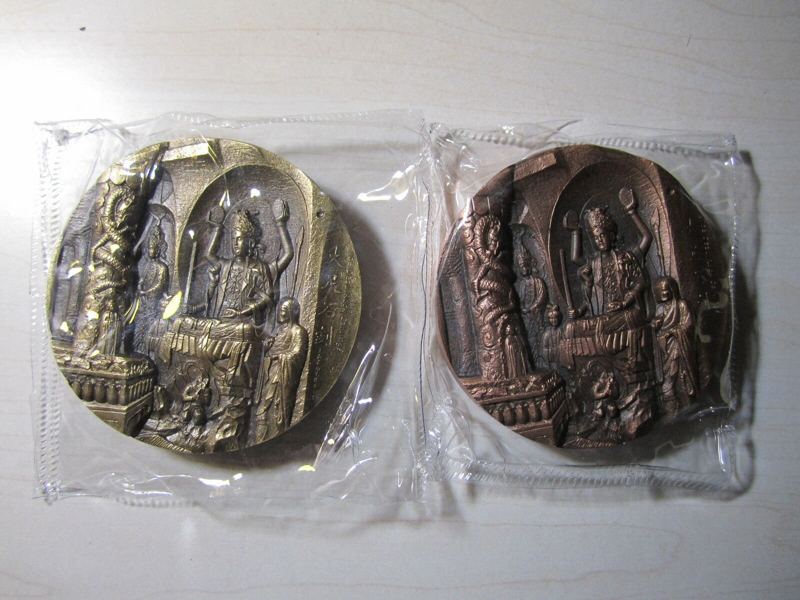 A Pair of China 2012 80mm Brass & Copper Medals- Dazu Rock Carvings (2nd Issue) - Fresh Stock Dated February 2026