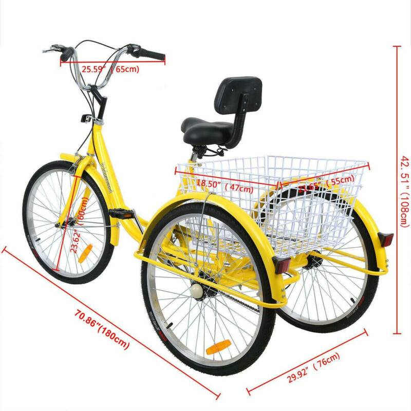 24 inch Adult Tricycle 7 Speed 3-Wheel Adult Bicycle Trike w/Basket for Shopping - Fresh Stock Dated February 2026