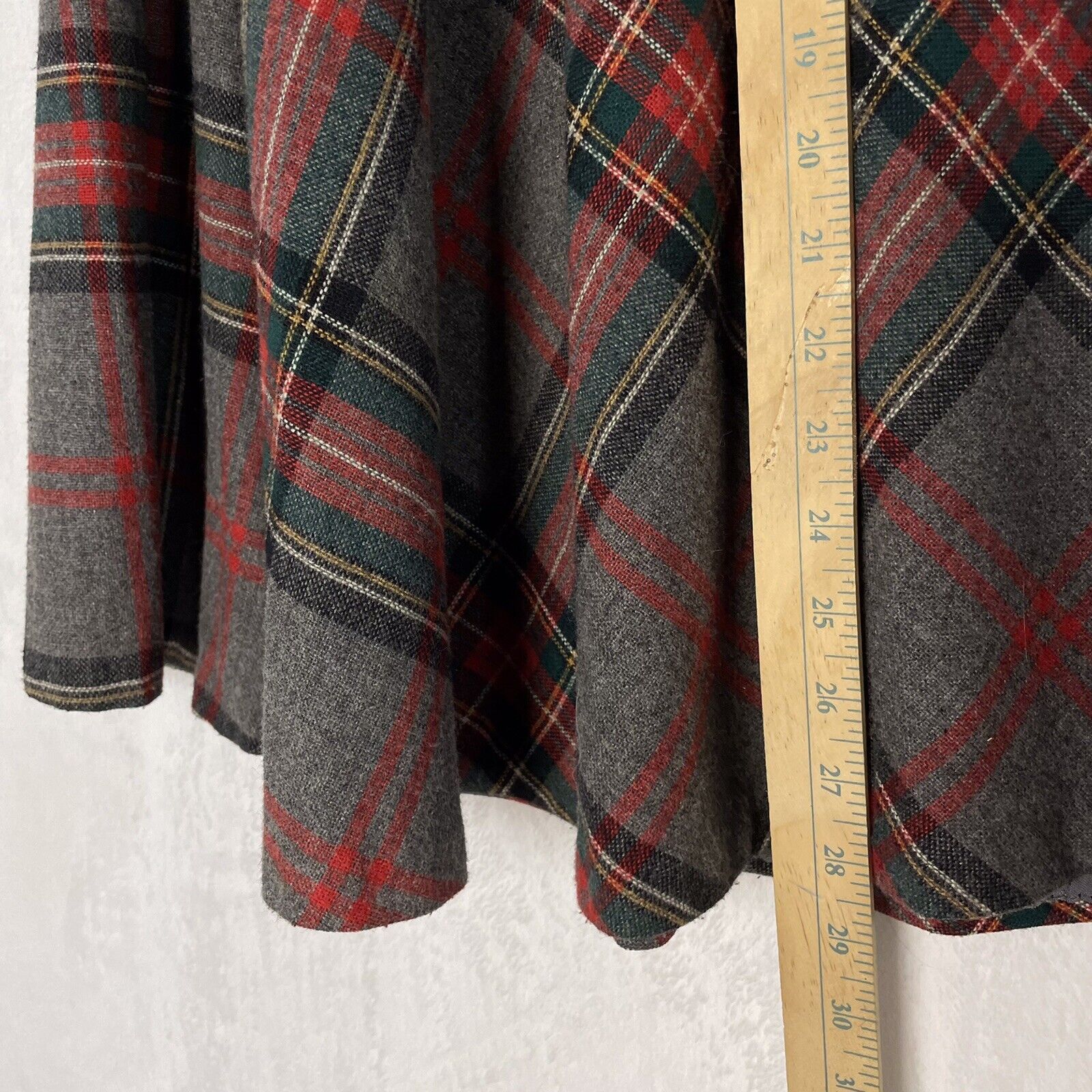 Vintage College Town Gray Red Plaid Wool Blend A Line Swing Flare Shirt S 26” - Fresh Stock Dated March 2026