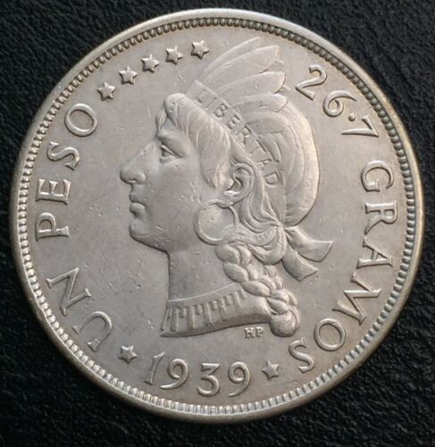 1939 Dominican Republic Silver 1 Peso Silver Crown KM-22 - Fresh Stock Dated February 2026