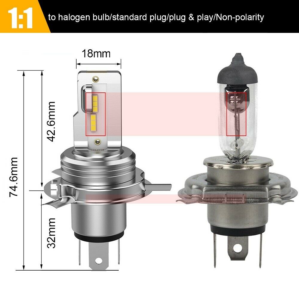 1PC H4 9003 LED Headlight Bulb High/Low Beam White Lamp for Motorcycle ATV UTV - Fresh Stock Dated February 2026