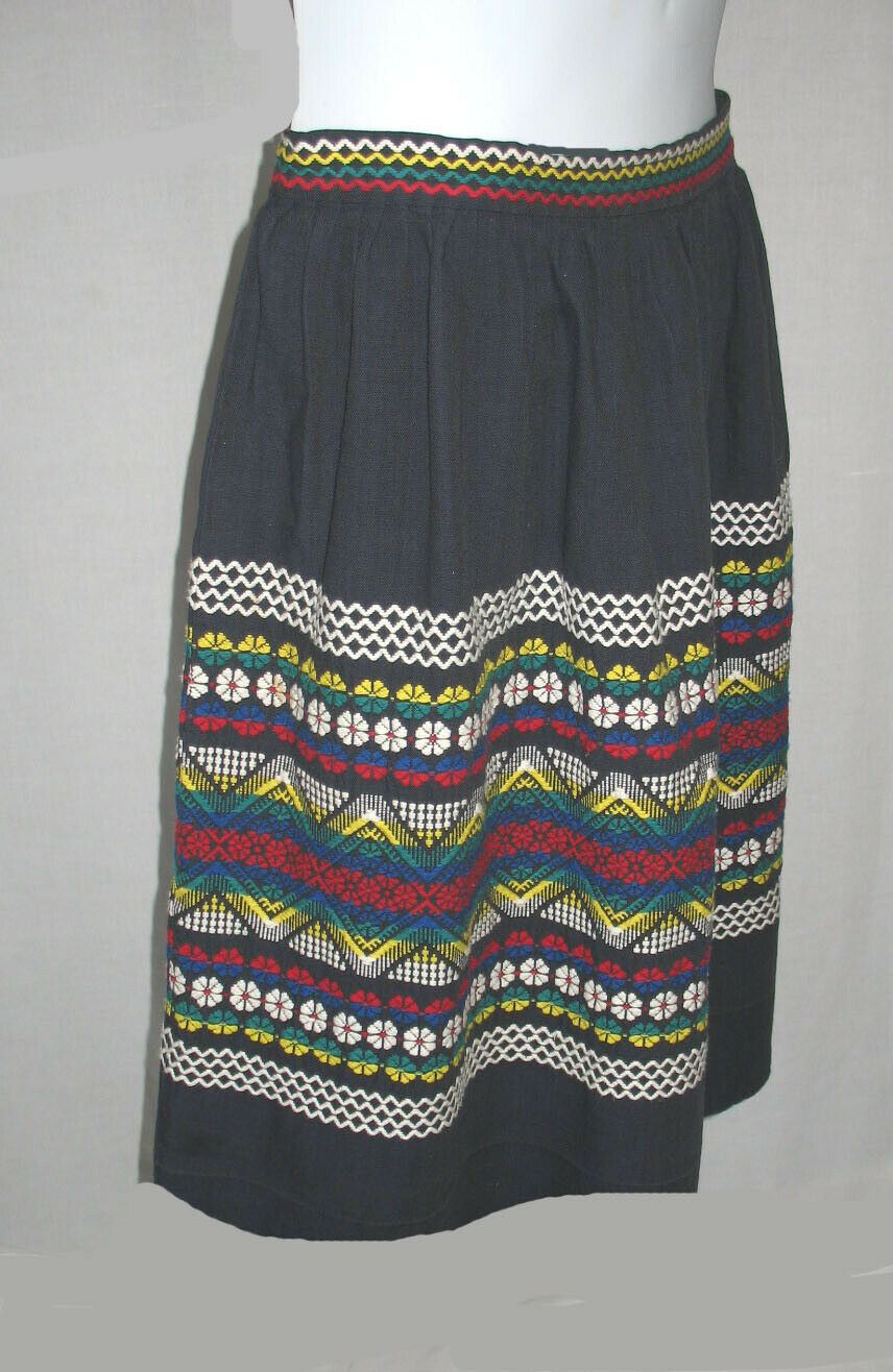 Vintage Ethnic Guatemalan XELAJU Embroidered Woven Cotton Skirt Women's Medium - Fresh Stock Dated February 2026