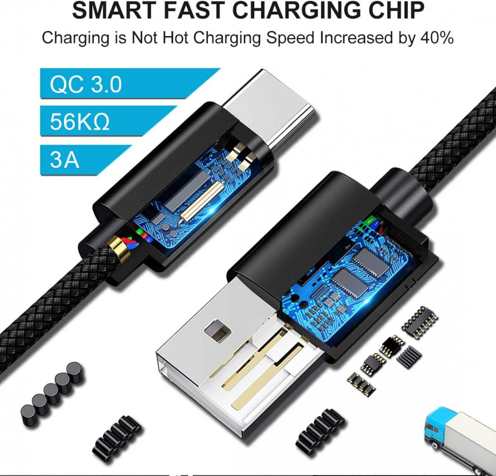 USB A to C Cable Fast Charging, [5-Pack, 3ft+3ft+6ft+6ft+10ft, Black - Fresh Stock Dated February 2026