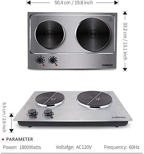 CUSIMAX 1800W Double Hot Plate Stainless Steel Silver Countertop Burner Porta... - Fresh Stock Dated February 2026