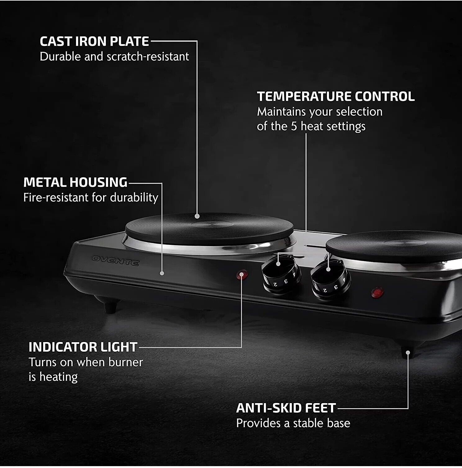 Portable Countertop Electric Stove Double Burner Cast Iron Hot Plate Cooktop NEW - Fresh Stock Dated February 2026