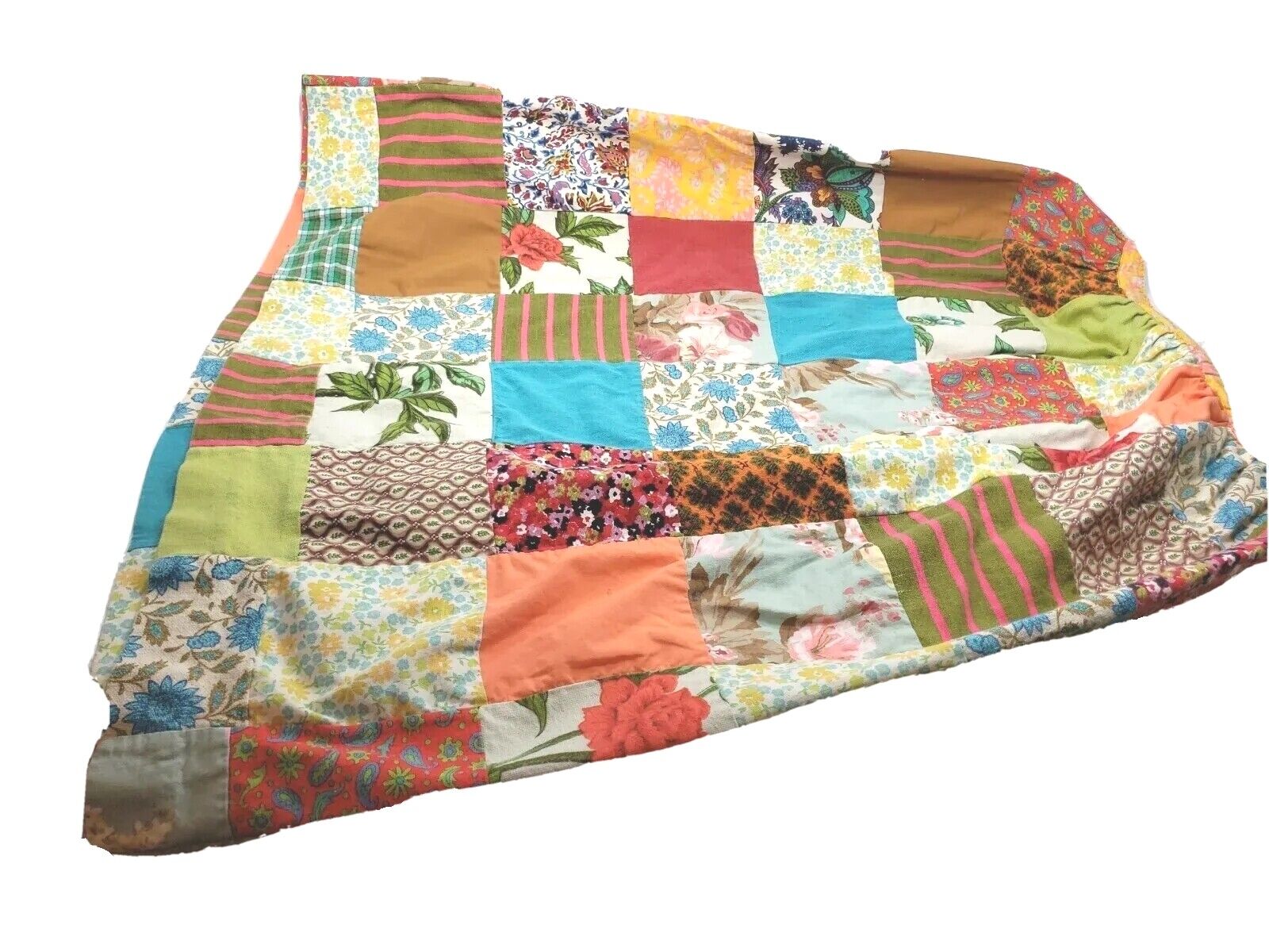 Vintage 60s 70s Quilt Patchwork Maxi Skirt Vtg Retro Floral Boho Hippie Mod L XL - Fresh Stock Dated March 2026