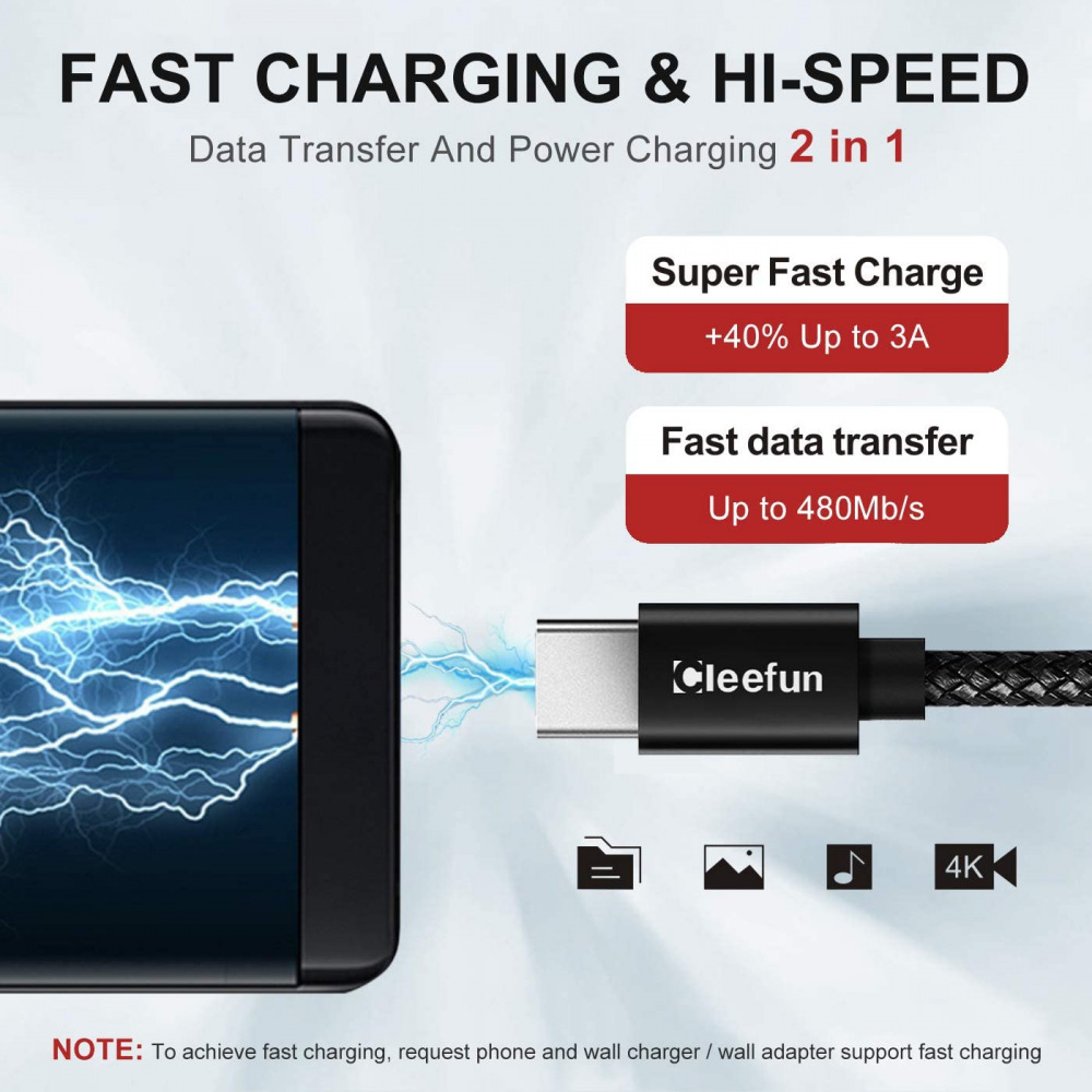 USB A to C Cable Fast Charging, [5-Pack, 3ft+3ft+6ft+6ft+10ft, Black - Fresh Stock Dated February 2026