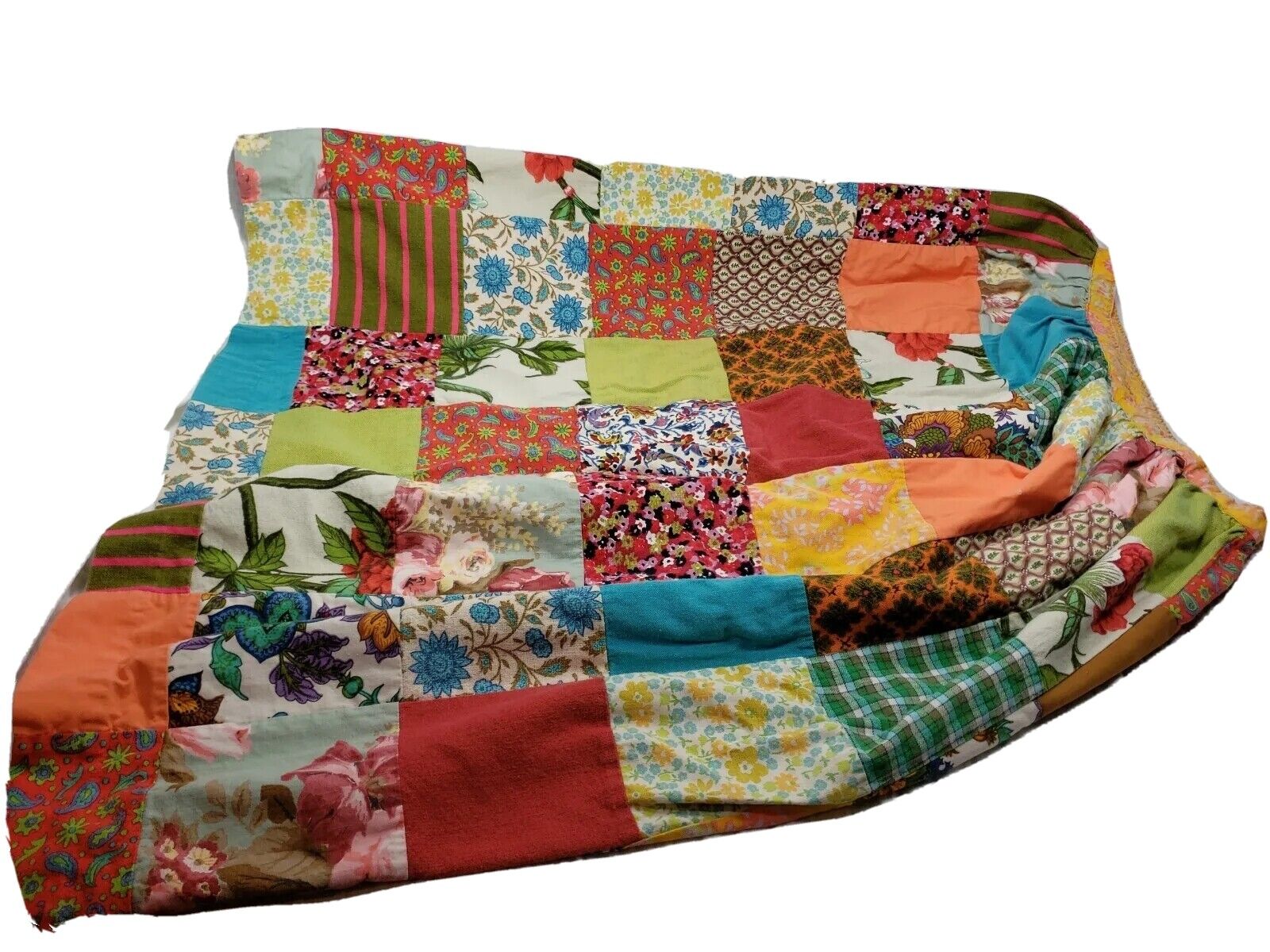 Vintage 60s 70s Quilt Patchwork Maxi Skirt Vtg Retro Floral Boho Hippie Mod L XL - Fresh Stock Dated March 2026