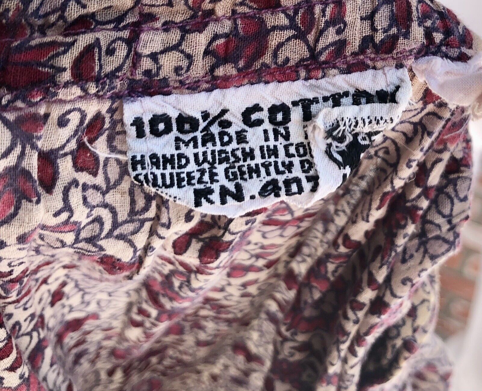 VTG 70s Hippie Boho Maroon Block Print Semi Sheer Tissue Gauze Midi Skirt 1 SZ - Fresh Stock Dated March 2026