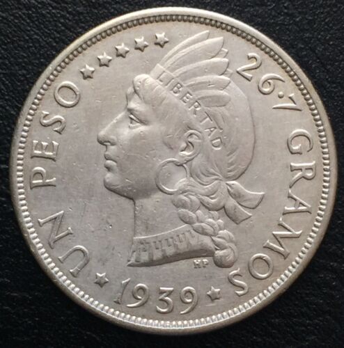 1939 Dominican Republic Silver 1 Peso Silver Crown KM-22 - Fresh Stock Dated February 2026