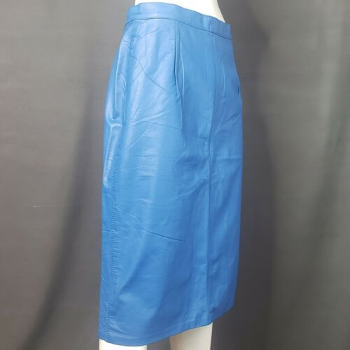 Vintage Women's Blue Leather Skirt With Back Snap Split Size EU 46 US 8 or 10 - Fresh Stock Dated February 2026