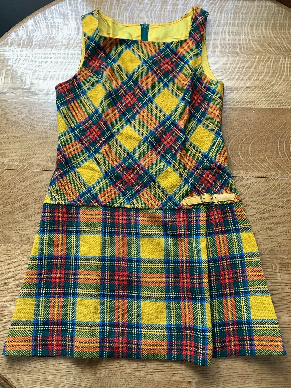 Vintage 70's Bobbie Brooks Wool Mix Plaid Tartan Jumper Dress With Drop Waist - Fresh Stock Dated February 2026