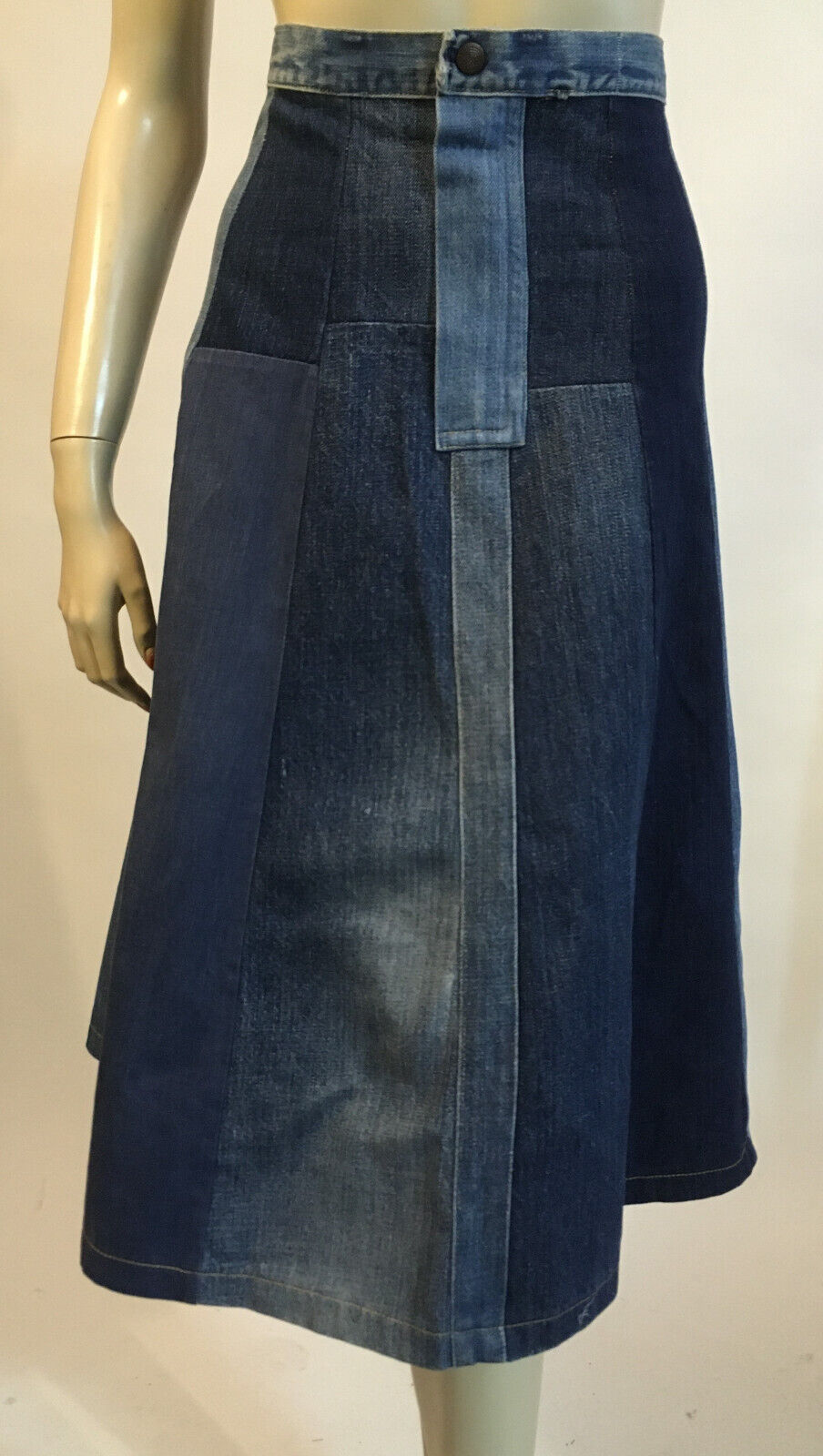 1970s True Vintage Denim Patchwork A-Line High Waist Hippie Boho Skirt S - Fresh Stock Dated March 2026