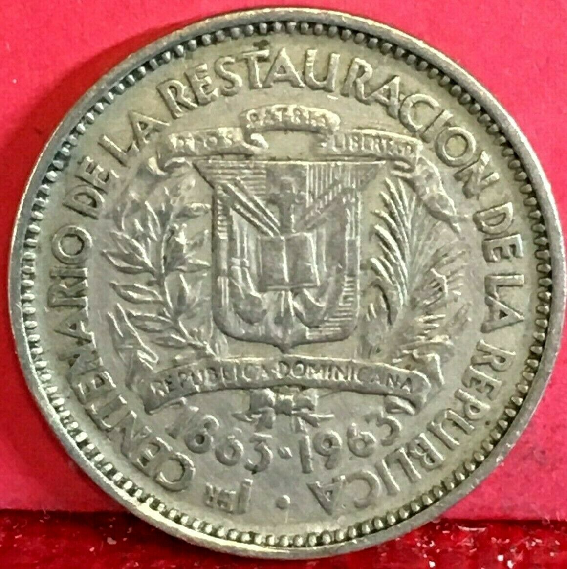 1963 REPUBLICA DOMINICANA CENTENARIO 1863-1963 COPPER-NICKEL 5 CENTAVOS KM# 26 - Fresh Stock Dated December 2025