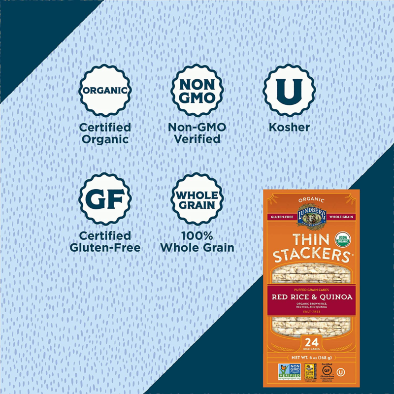 Lundberg Organic Thin Stackers, Whole Grain Brown Rice, Red Rice & Quinoa, 6 Oun - Fresh Stock Dated December 2025