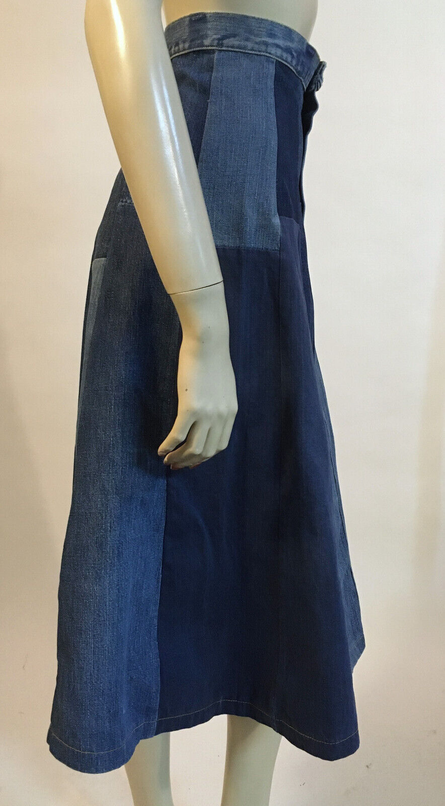 1970s True Vintage Denim Patchwork A-Line High Waist Hippie Boho Skirt S - Fresh Stock Dated March 2026