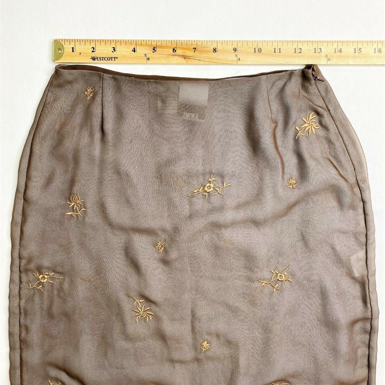 VTG 90s Y2K DKNY Silk Pencil Skirt w/ Embroidered Overlay, Size 4 - Fresh Stock Dated December 2025