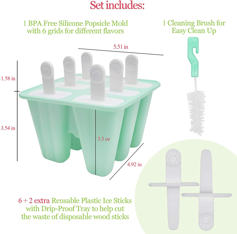 Popsicle Molds for Kids Silicone BPA Free with 2 Extra Reusable Sticks - Popsicl - Fresh Stock Dated December 2025