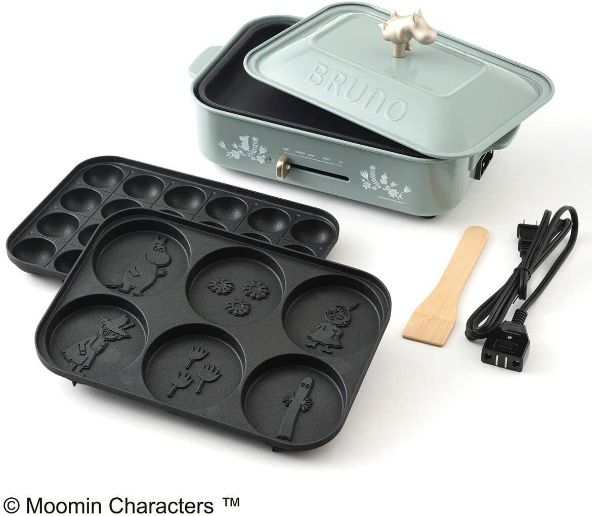 BRUNO Moomin Compact Hot Plate BOE059-BGR Includes 3 plates Takoyaki Cute Japan - Fresh Stock Dated February 2026