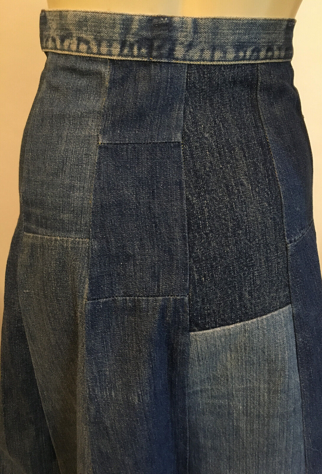 1970s True Vintage Denim Patchwork A-Line High Waist Hippie Boho Skirt S - Fresh Stock Dated March 2026