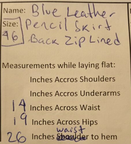 Vintage Women's Blue Leather Skirt With Back Snap Split Size EU 46 US 8 or 10 - Fresh Stock Dated February 2026